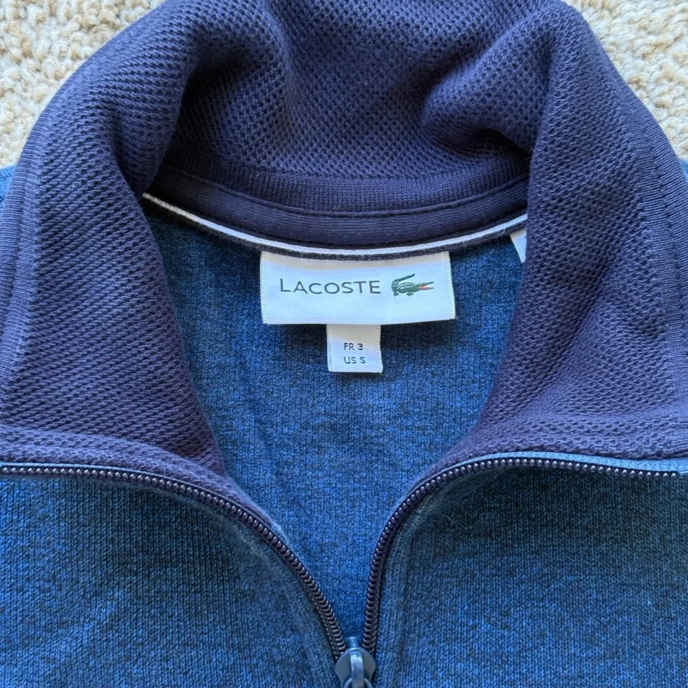 Lacoste Quarter Zip Pullover Men Small Blue Heathered Cotton Blend Sweater